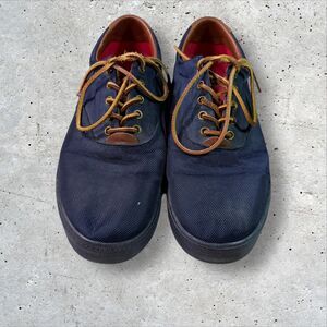 Polo Ralph Lauren Canvas Sneakers Men’s Navy Brown Red Leather Trim Casual Shoes
